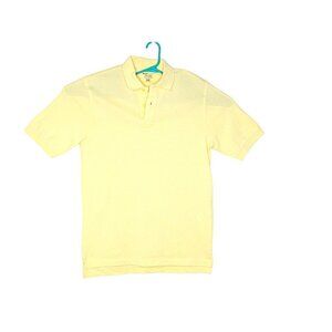 Basic Editions Mens Cotton Short Sleeve Button Up Polo Shirt Yellow Seas Size S